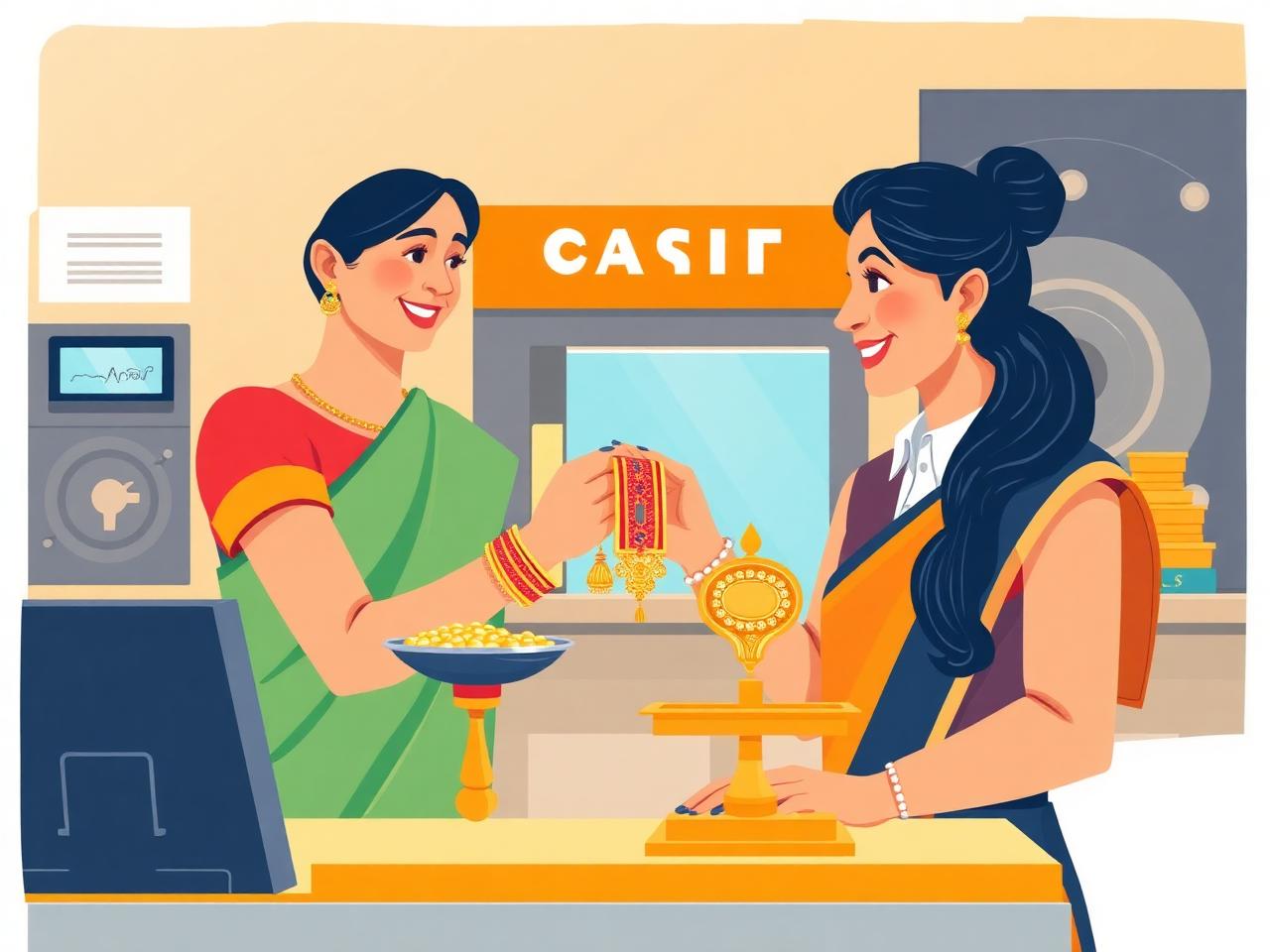 Indian woman pledging gold ornaments for an instant gold loan in Salem