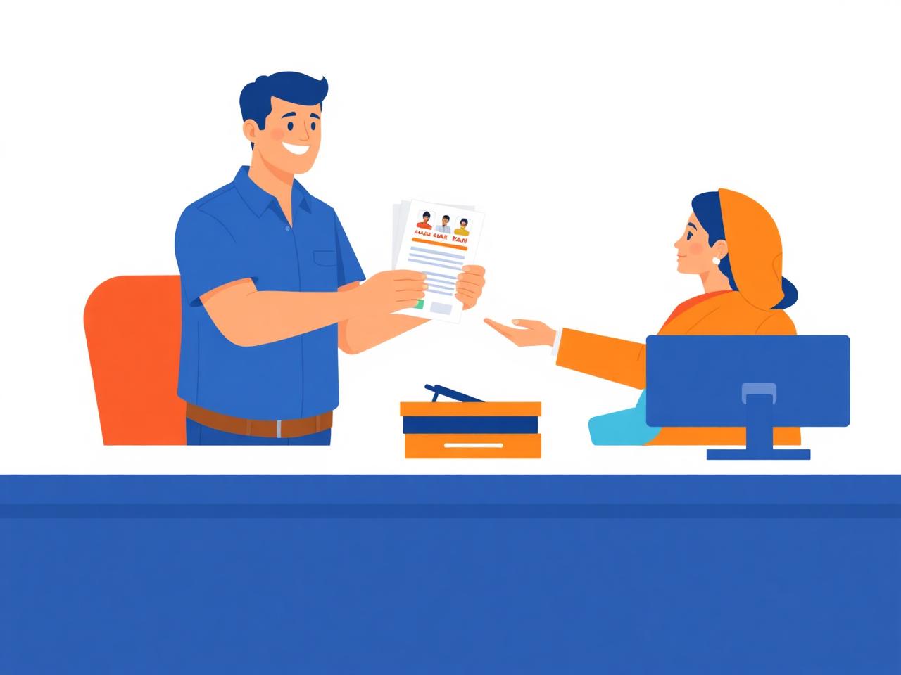 Customer handing documents to a YoursPay officer